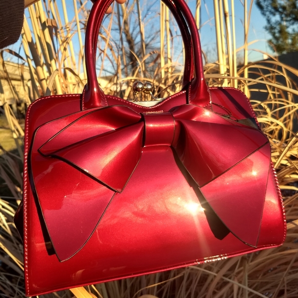 Mari Handbags - WOW! Mari Burgundy Patent Leather Bow Satchel